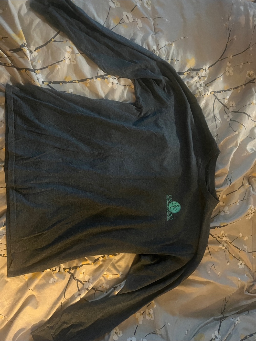 Southern Couture-Charcoal Gray Long Sleeve Tee with Teal Logo